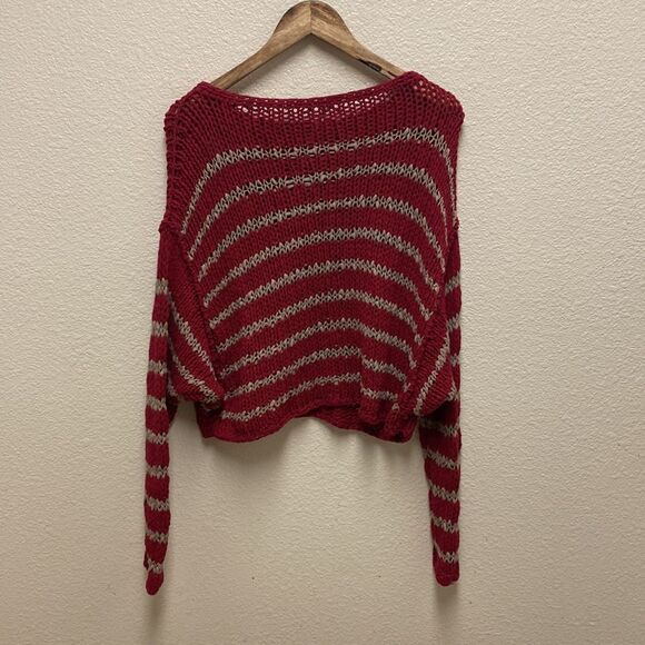Free People Over & Easy Stripe Sweater Ruby Size S - Picture 5 of 5